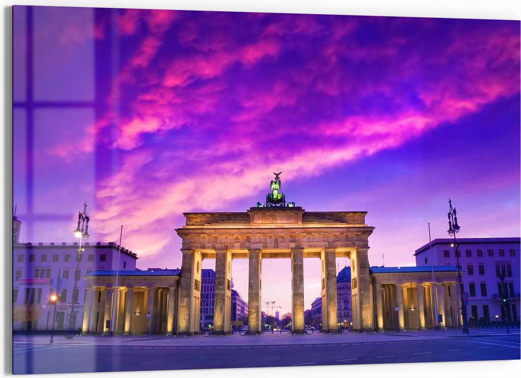 DEQORI Glasbild Echtglas 90x60 cm 'Berliner Dämmerung' Wandbild Bild modern Deko