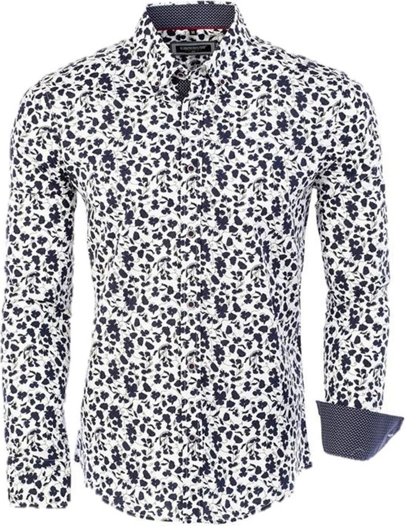 Nieuw, designhemd CARISMA, wit, met bloemenprint, Productafbeelding 