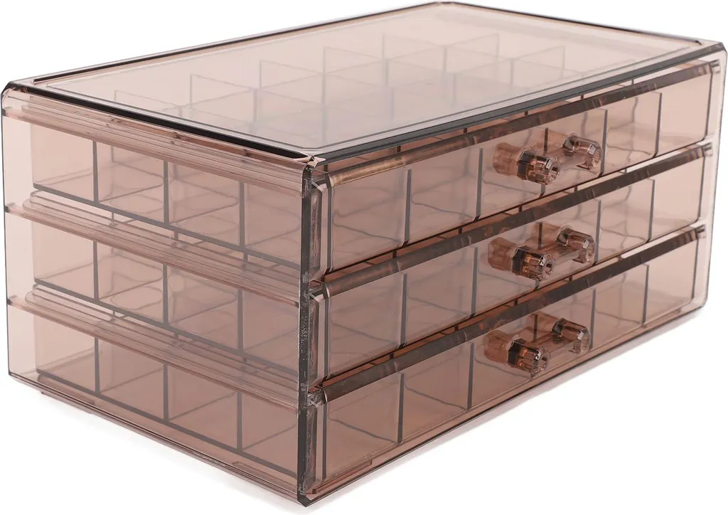 Boîte à bijoux transparente marron foncé avec 72 compartiments bijoux