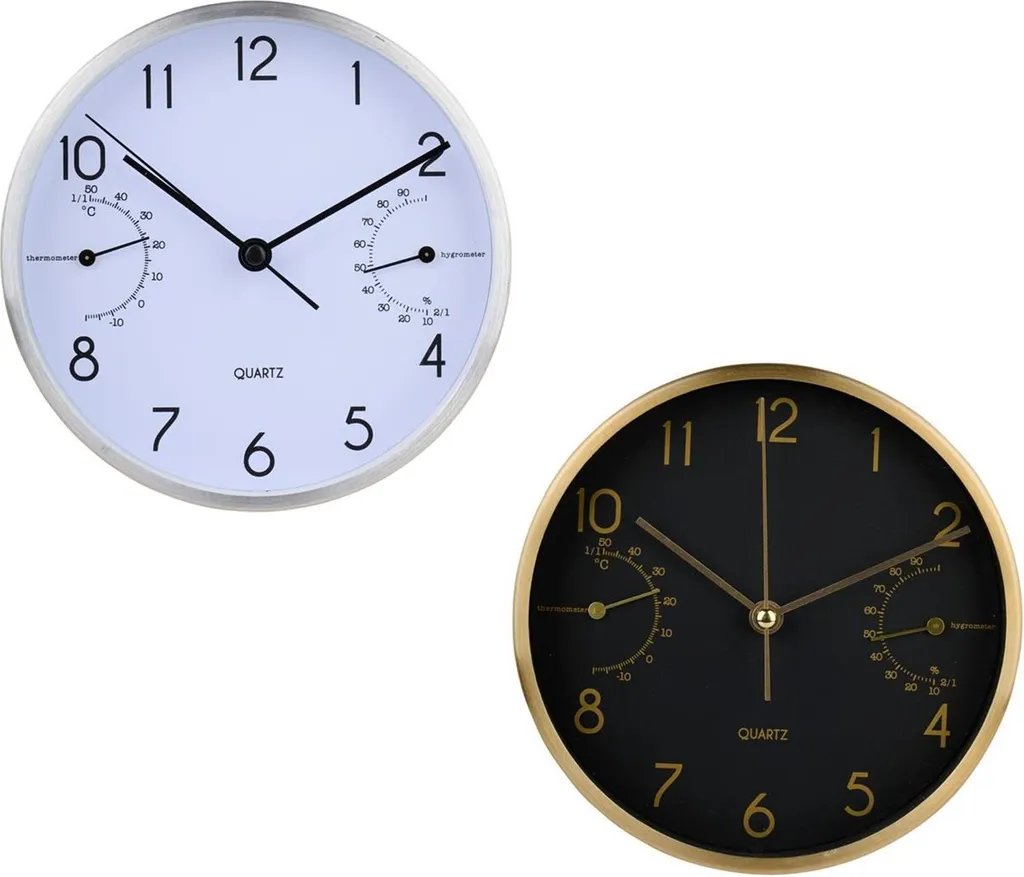 Petite horloge de salon design ø15cm - Pendulette de bureau blanc et or