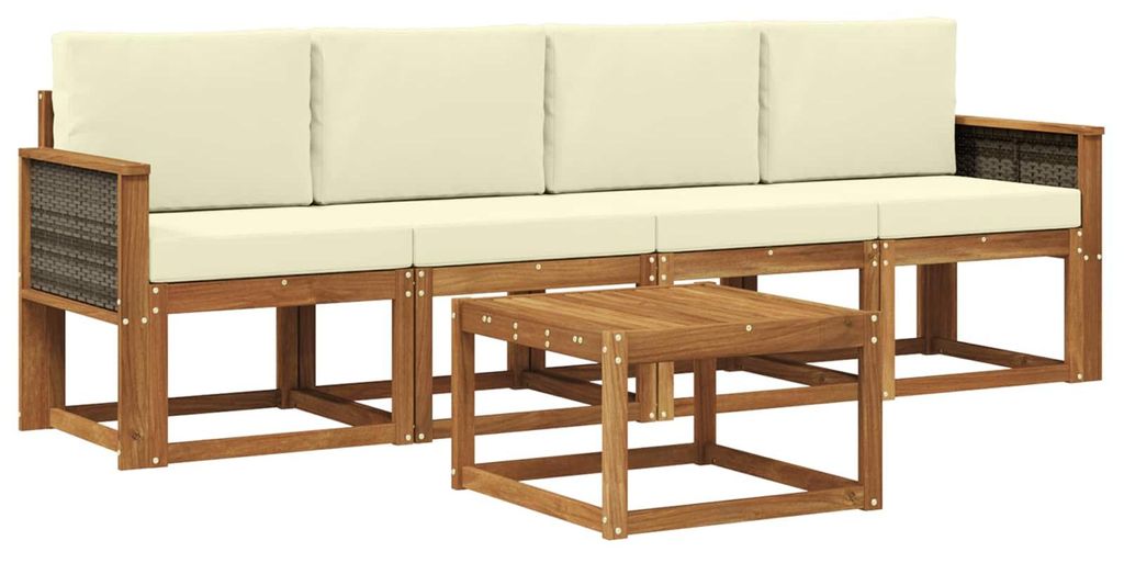 vidaXL Outdoor-Sofagarnitur mit Kissen 4 pcs Natur und Creme