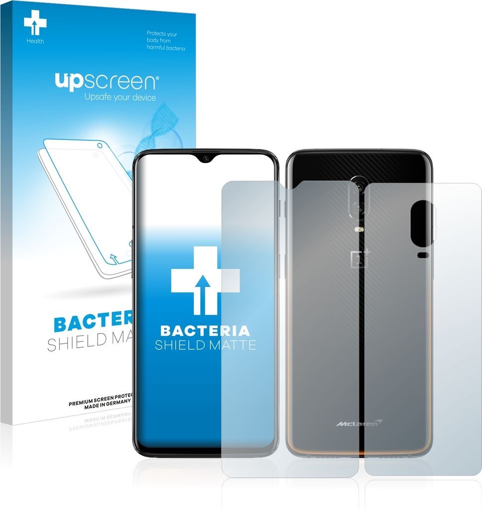 upscreen Schutzfolie für OnePlus 6T McLaren (Vorder + Rückseite) Antibakterielle Folie Matt Entspiegelt Anti-Fingerprint Anti-Kratzer