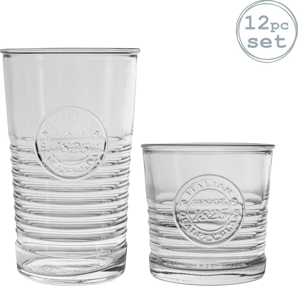 Bormioli Rocco Officina 1825 Zerfurchter Whiskey Tumblers und Highball-Cocktail-Gläser - 300ml, 475ml - 12er Set
