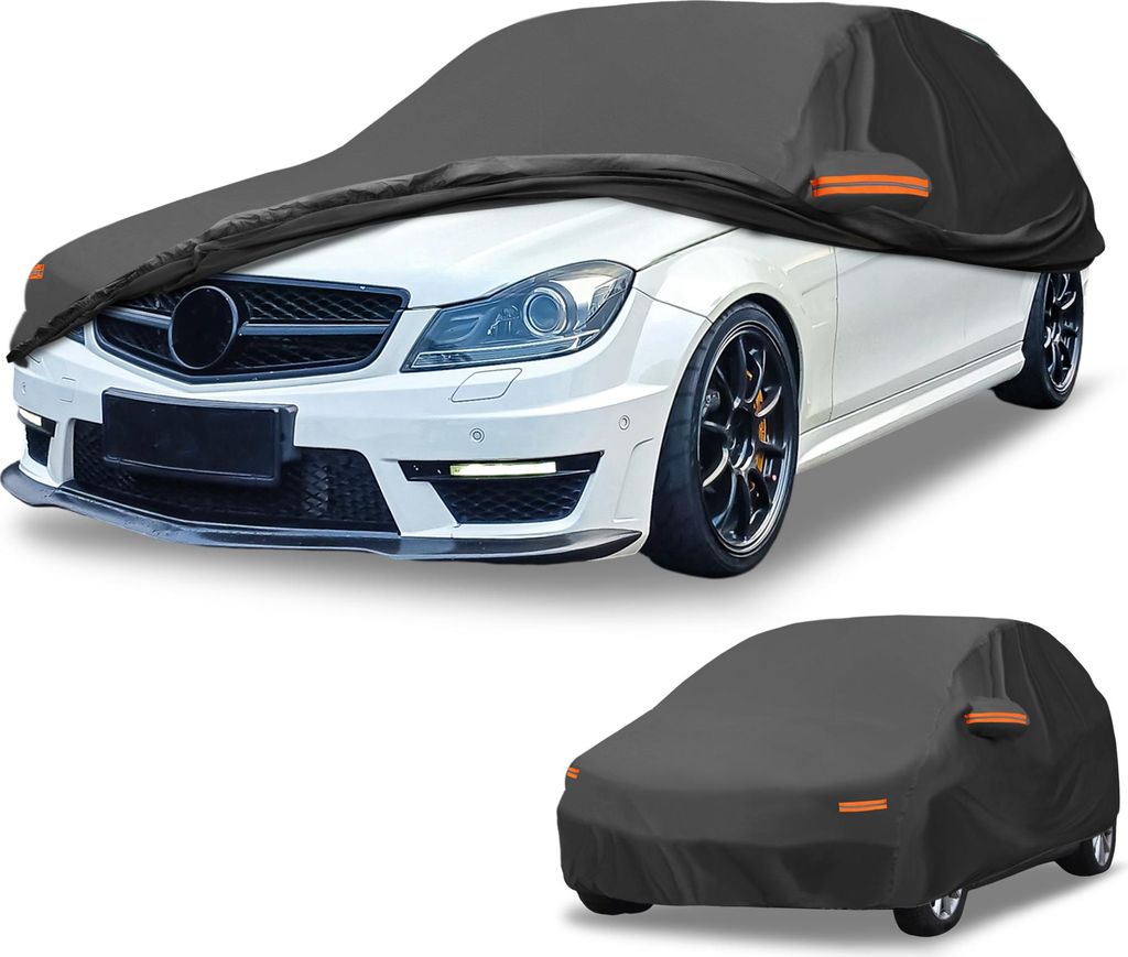 1 Stk Universal Autoabdeckung Wasserdicht Alle Wetter Automotive Outdoor Anti-UV Sonnenschutz Regenschutz Vollabdeckung Aluminiumfolie Schwarz Pass...