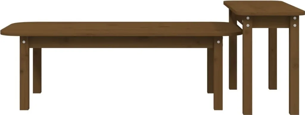 The Living Store Set di 2 tavolini in legno di pino massiccio marrone miele - 6