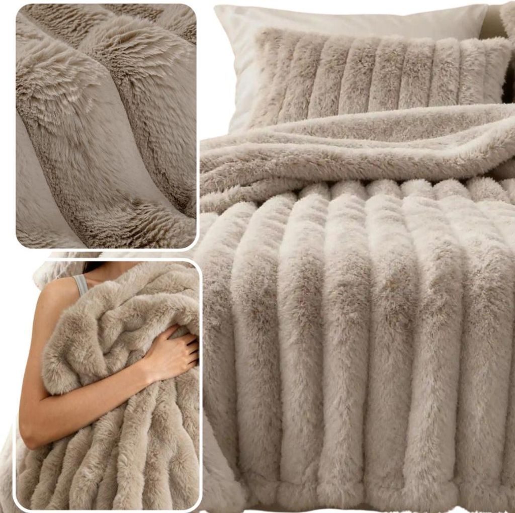 Koc Bunny 200x220 cm Taupe z mikrofibry 700 g/m2 Zdjęcie produktu 