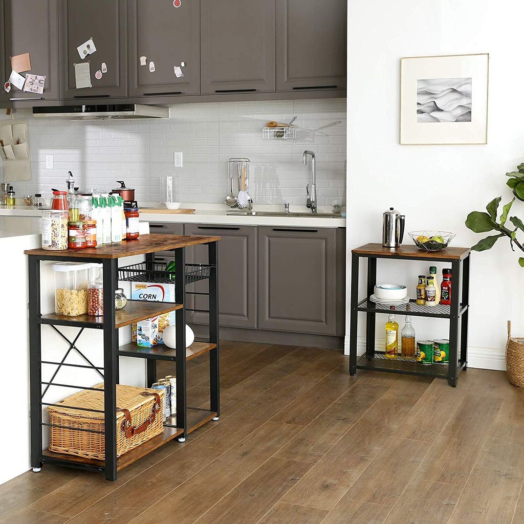 VASAGLE Kitchen Trolley Rolling Trolley Serving Trolley with Universal Wheels Leveling Feet Space Saving Steel Structure 66 x 26 x 85 cm for Kitchen Living Room Rustic Brown LRC66BX