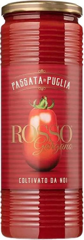 A jar of tomato passata with a label.