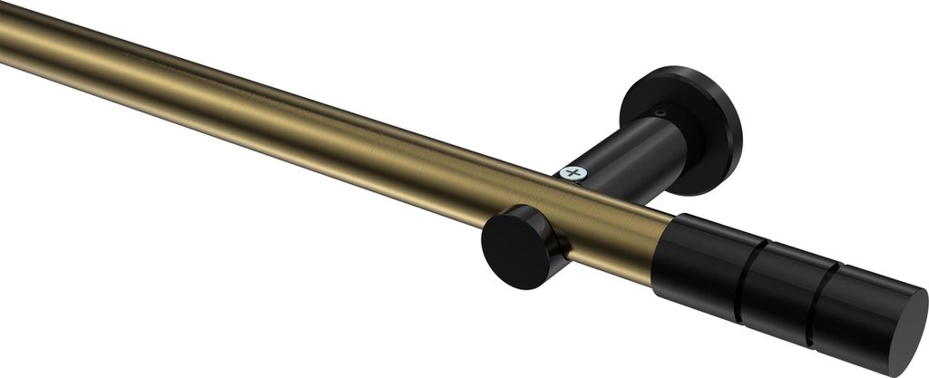 Interdeco Gardinenstange / Vorhangstange Messing Antik / Schwarz, Typ Platon Elanto (Rillenzylinder) ohne Ringe, 20 mm Ø 1-läufig, 200 cm