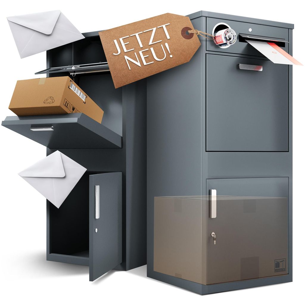 Paketbox mit Zeitungsfach Anthrazit, Paketbriefkasten, Produktbild 