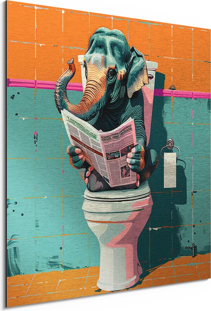 DEQORI Alu-Dibond Bild Silber 50x50 cm 'Elefant macht Druck' Wandbild Metall dünn Design