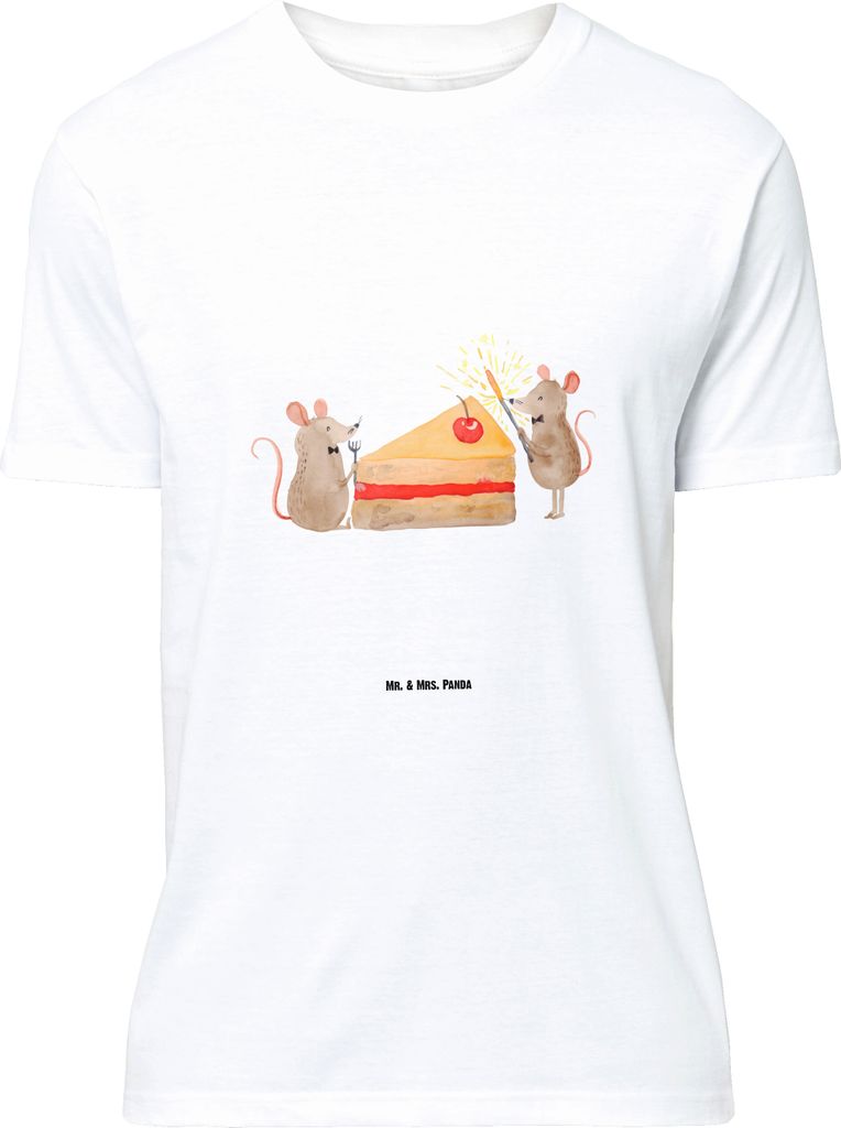 Mr. & Mrs. Panda Größe L T-Shirt Mäuse Kuchen - Weiß - Geschenk, Shirt, Tshirt, Kuchenliebe, Geburtstag, Torte, Hungrig, Maus, mit Spruch, Happ...