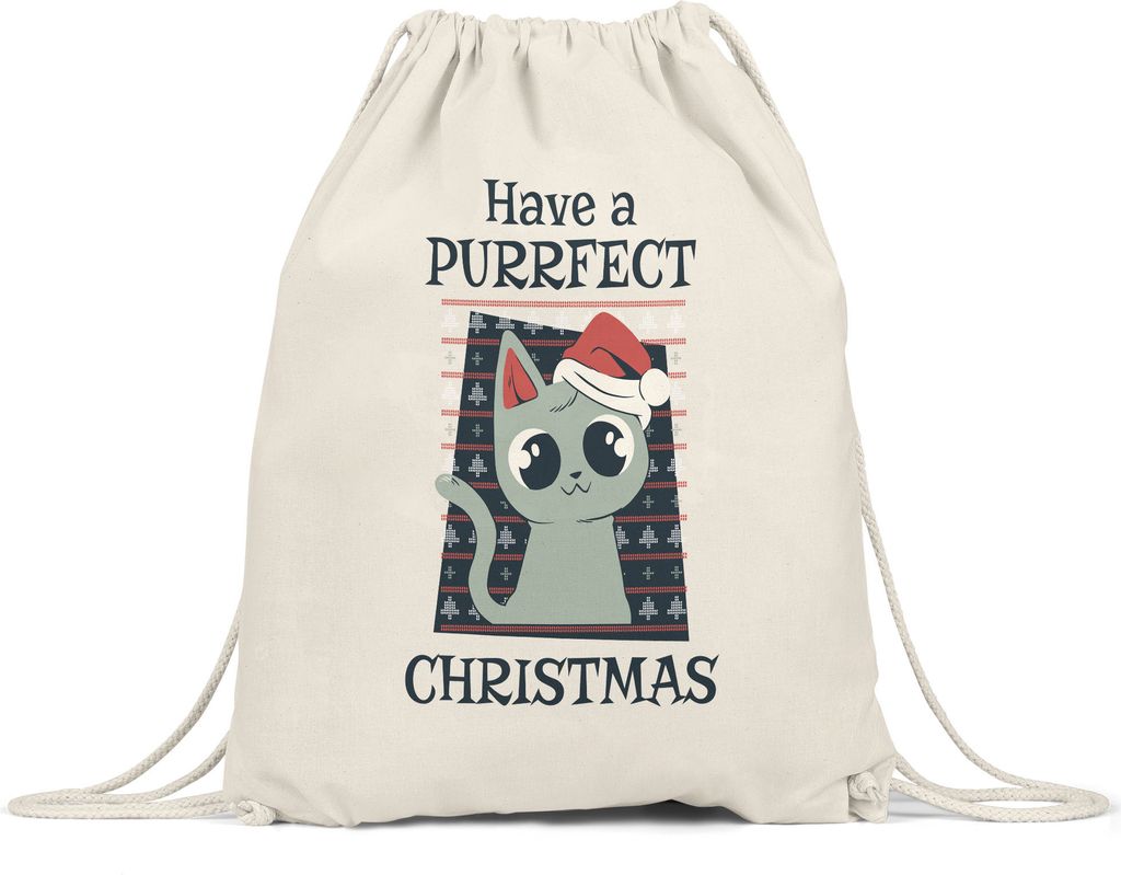 Have a purrfect Christmas Turnbeutel Gymsack Geschenk für Katzenliebhaber zu Weihnachten, süße Katze