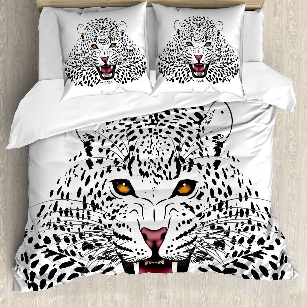 ABAKUHAUS Safari Bettbezug, Verärgerter Wilder Leopard, Milbensicher Allergiker geeignet mit Kissenbezügen, 200 cm x 200 cm - 80 x 80 cm, Schwarz...