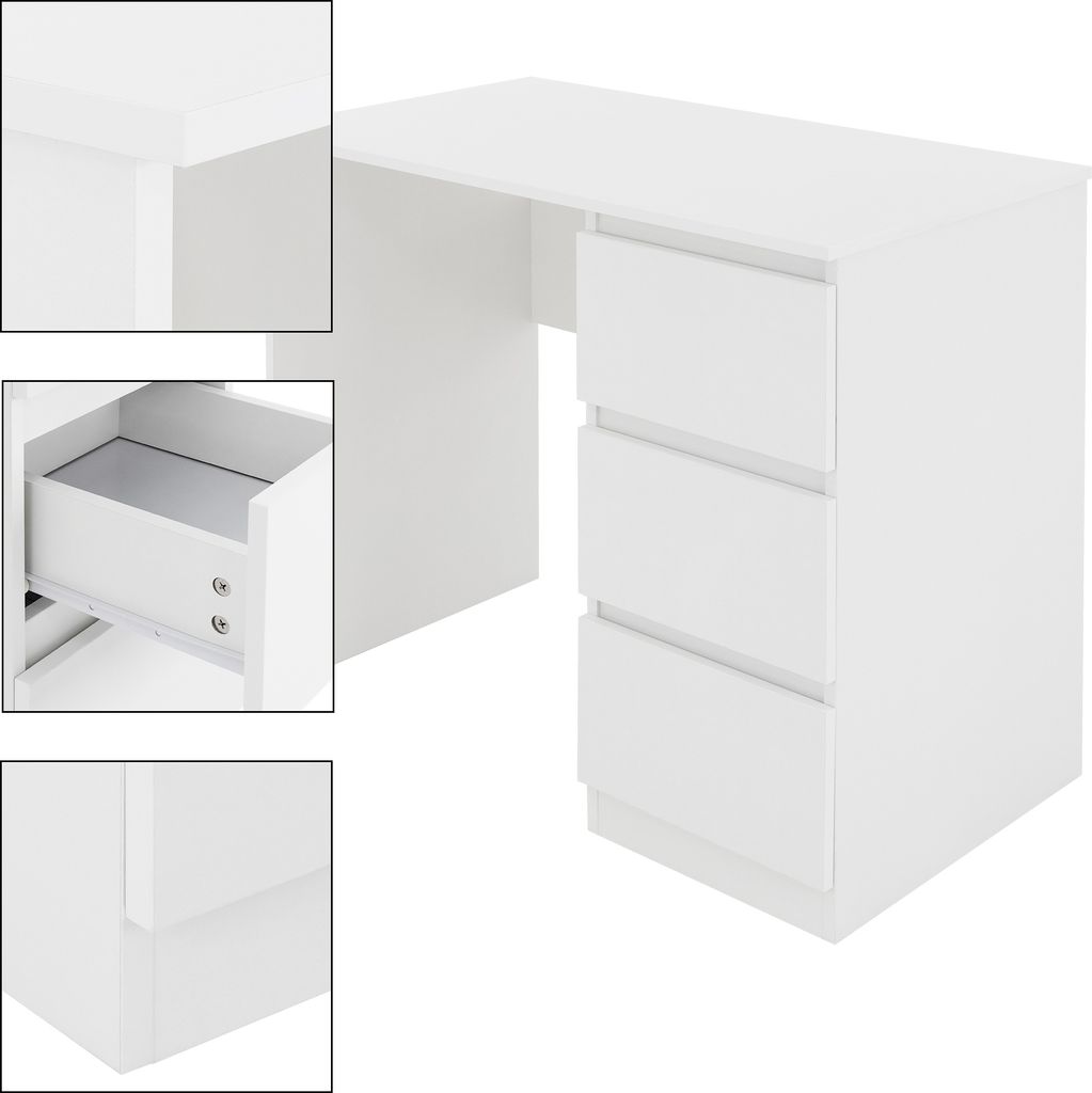 ML-Design Schreibtisch mit 3 Schubladen, 90x76x50 cm, Weiß Produktbild 3