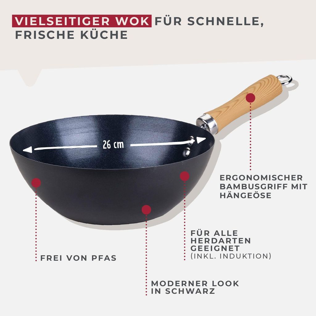 Fackelmann Antihaft-Wokpfanne Ø 26 cm Kohlenstoffstahl, Produktbild 