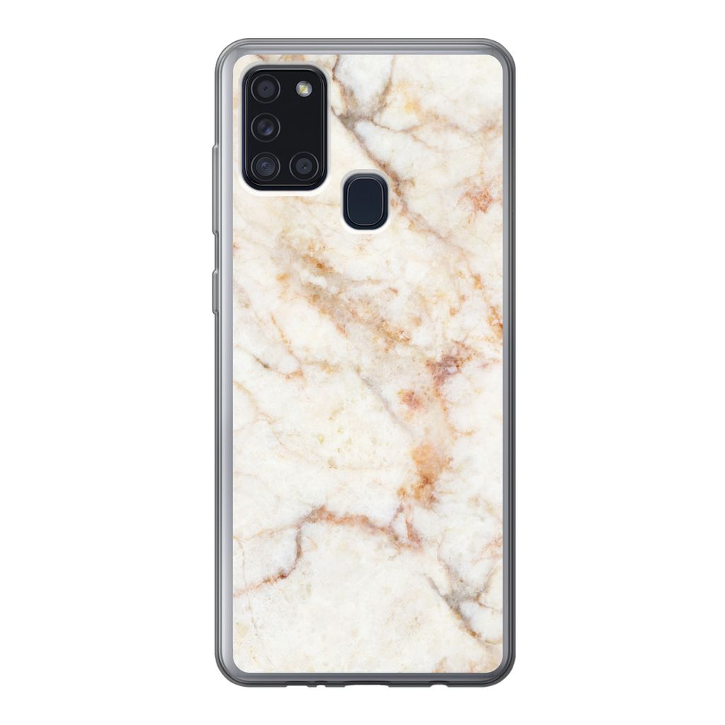 MuchoWow Handyhülle Schutzhülle Hülle für Samsung Galaxy A21s Marmor - Braun - Luxus Silikon Softcase Handy Hülle - Hartschale
