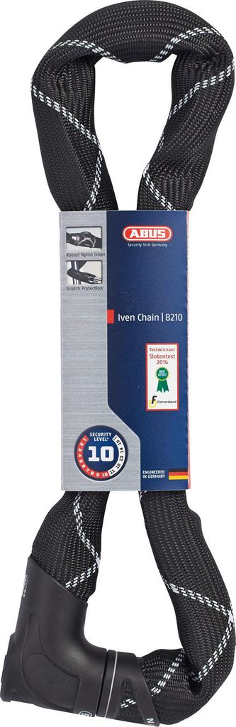 ABUS Kettenschloss Iven Chain 8210 – Fahrradschloss aus gehärtetem Stahl – mit Kunstfaserummantelung – ABUS-Sicherheitslevel 10 – 85 cm ...