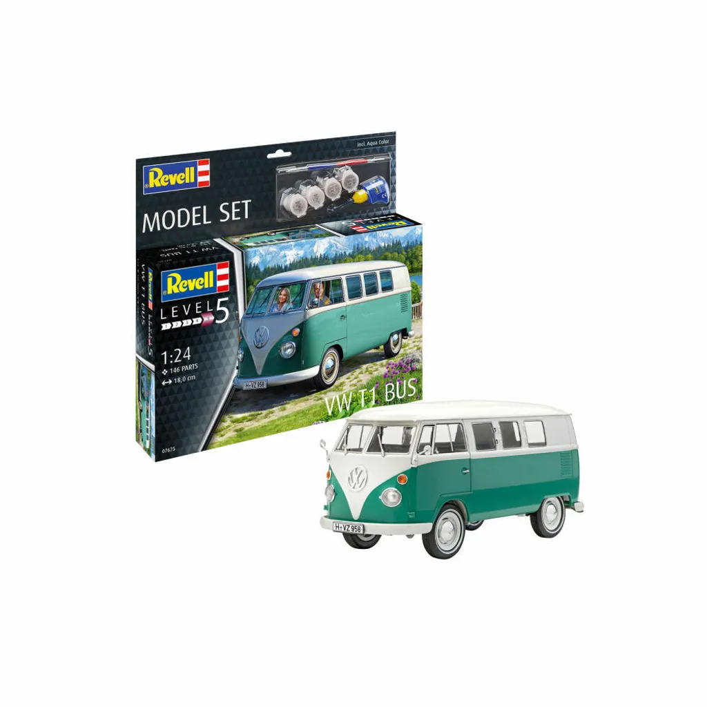 Maquette VW T1 Bus Revell 1:24 prête à monter - Pack Peintures Inclus