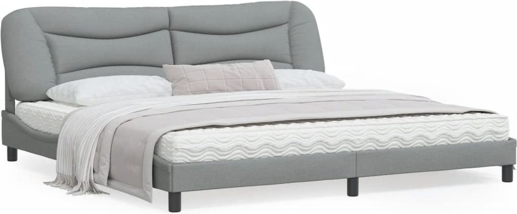 Design Bettgestell mit Kopfteil Hellgrau 200x200 cm Stoff, Produktbild 