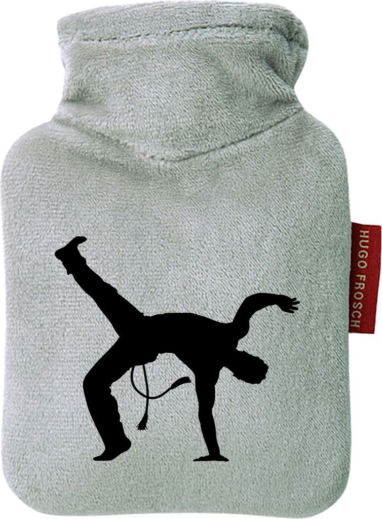 Huuraa Mini-Wärmflasche Capoeira Silhouette 0,2 Liter Grey Mini Veloursbezug Taschenwärmer Geschenkidee