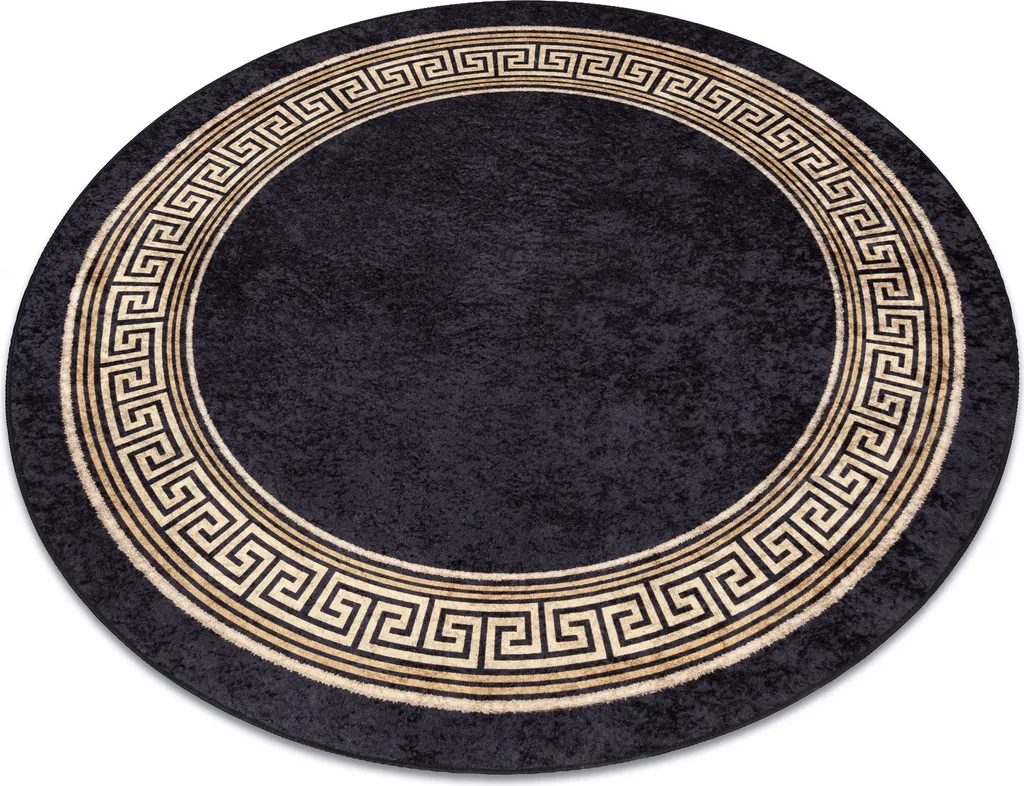 Tapis antidérapant rond or et noir au motif grec MIRO de 160 cm