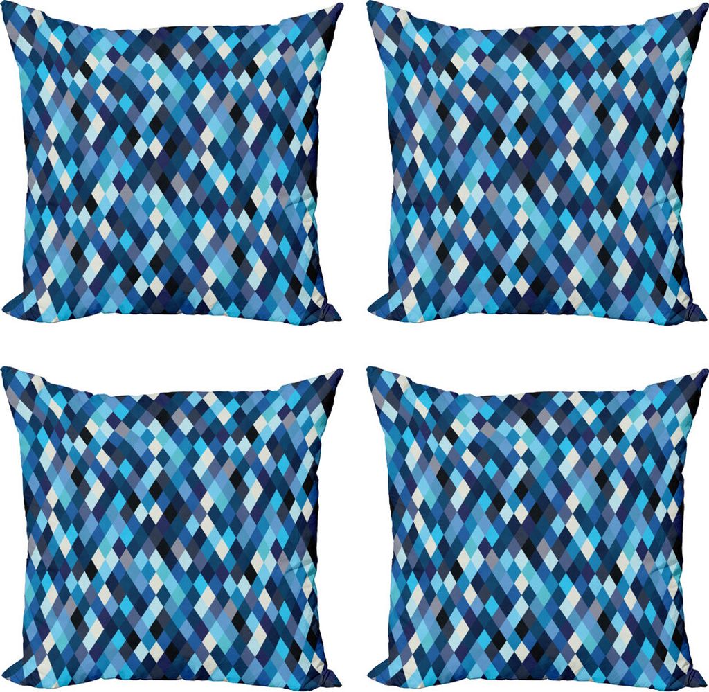 ABAKUHAUS Modern Kissenbezug Set (4 Stück), Blau getönte Hexagons, Moderner Doppelseitiger Digitaldruck, 40 cm x 40 cm, Mehrfarbig
