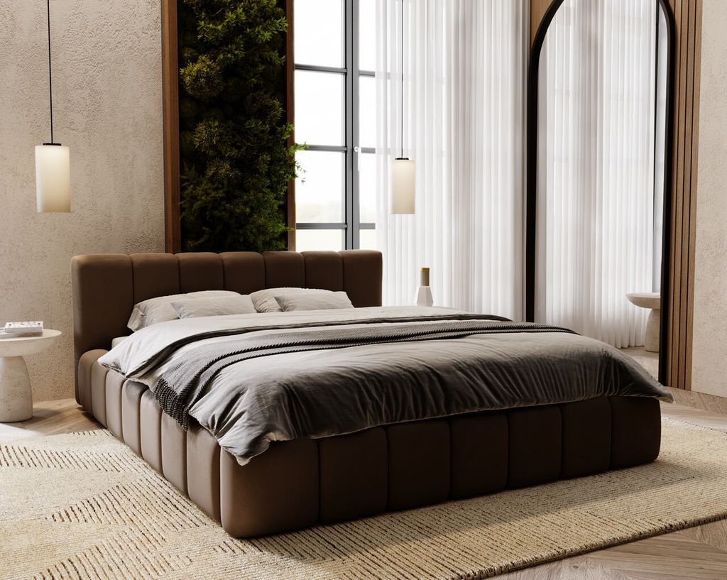 GrainGold Polsterbett Split 160x200 cm - Bett 160x200, Polsterbett mit Bettkasten - Doppelbett mit Lattenrost - Braun (Spark 28)