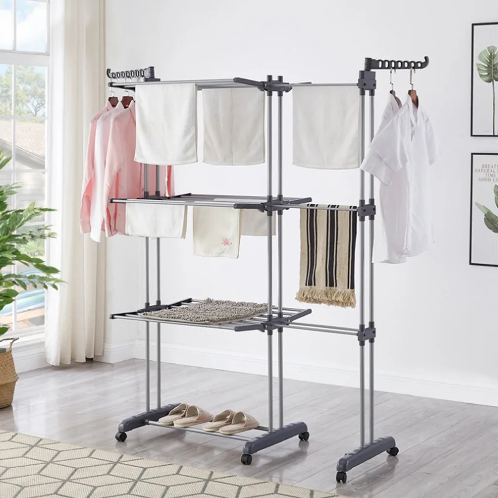 Étendoir à linge tour vertical mobile à 3 étages réglable en largeur
