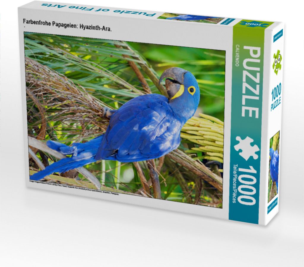 CALVENDO Puzzle Farbenfrohe Papageien: Hyazinth-Ara. 1000 Teile Puzzle hoch | 1000 Teile Lege-Größe 64x48cm Foto-Puzzle für glückliche Stunden