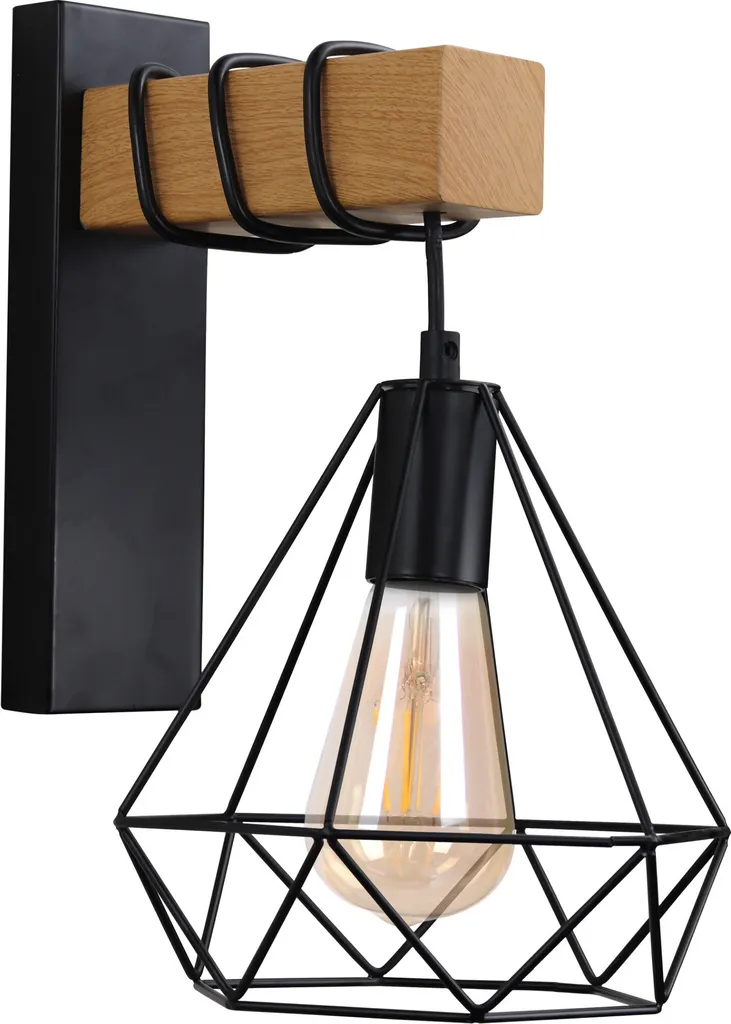 Applique en métal noir VIGO décor bois 38cm IP20 luminaire design E27