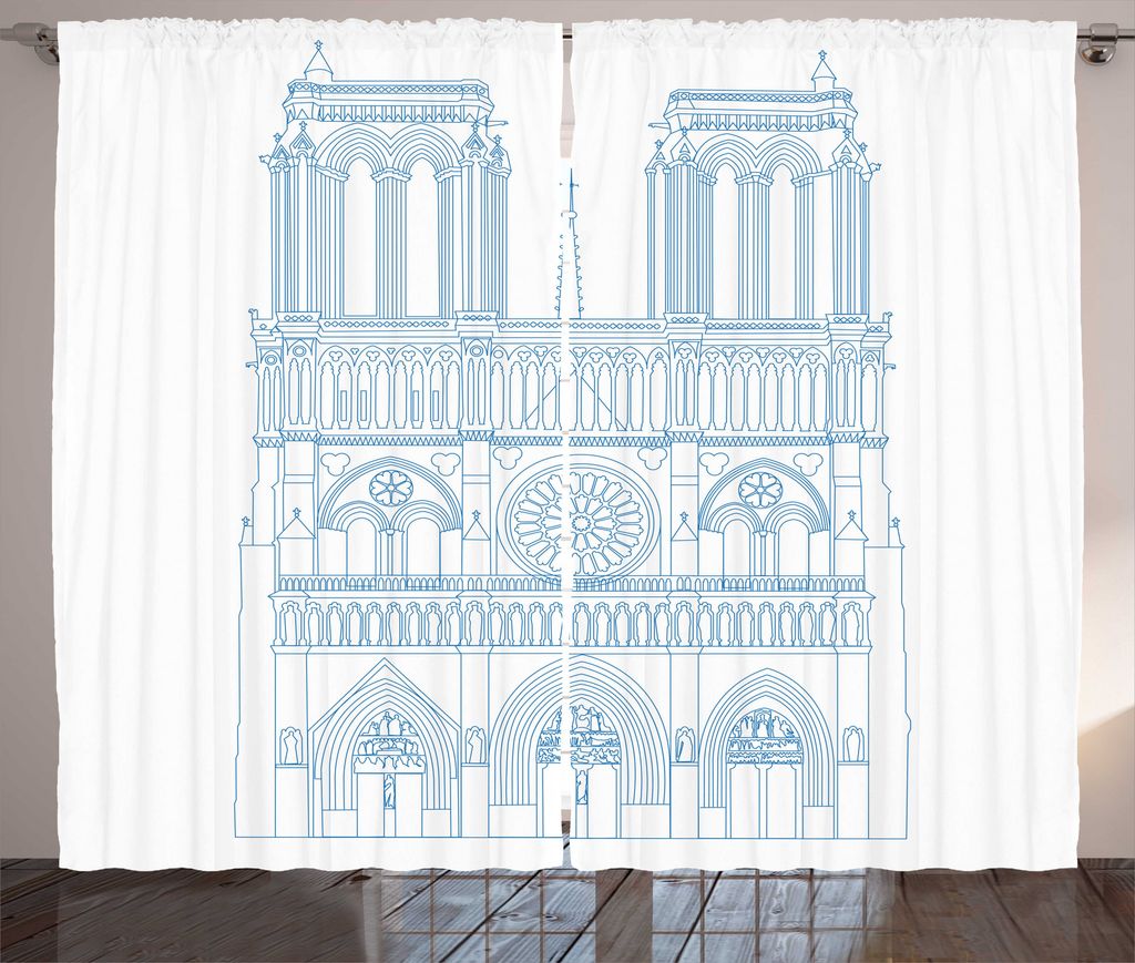ABAKUHAUS Notre Dame de Paris Rustikaler Gardine, linear Überblick, Schlafzimmer Kräuselband Vorhang mit Schlaufen und Haken, 280 x 225 cm, Hellblau