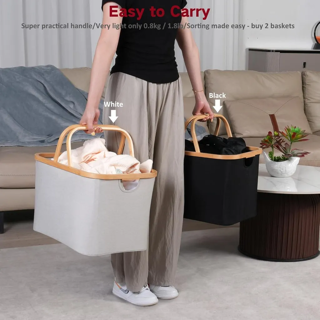 Panier à linge pliable gain de place - Panier bambou 43L gris robuste