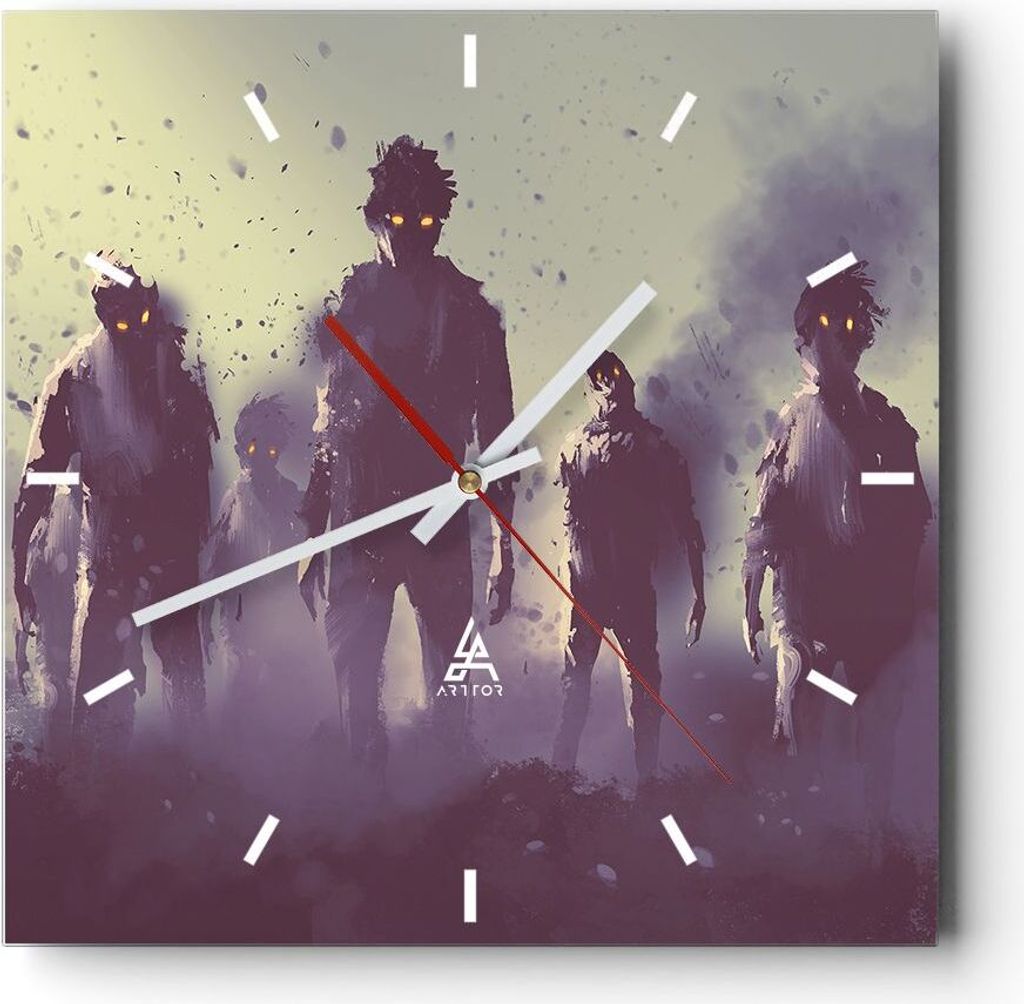 Wanduhr - Quadrat - Glasuhr - Charaktere Halloween Geheimnis - 40x40cm - Schleichendes Uhrwerk - Lautlos - zum Aufhängen bereit - Dekoration Moder...