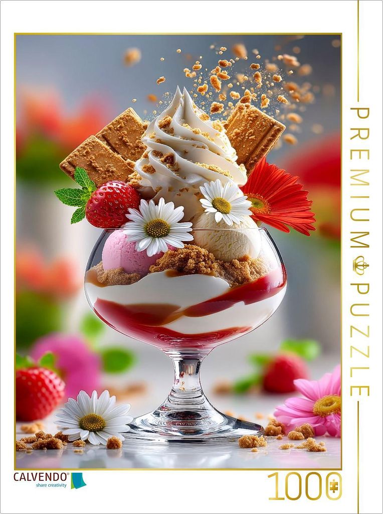 CALVENDO Puzzle Welch eine Köstlichkeit: Eiscreme schmiegt sich auf Softeis, gekrönt mit Sahnetuff und Keks | 1000 Teile Lege-Größe 64x48cm Fot...