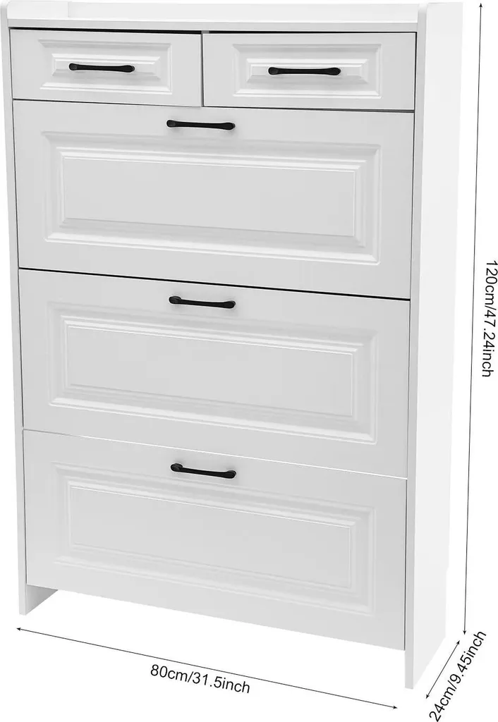 Armoire à chaussures blanche 3 compartiments rabattables 80x24x120 cm