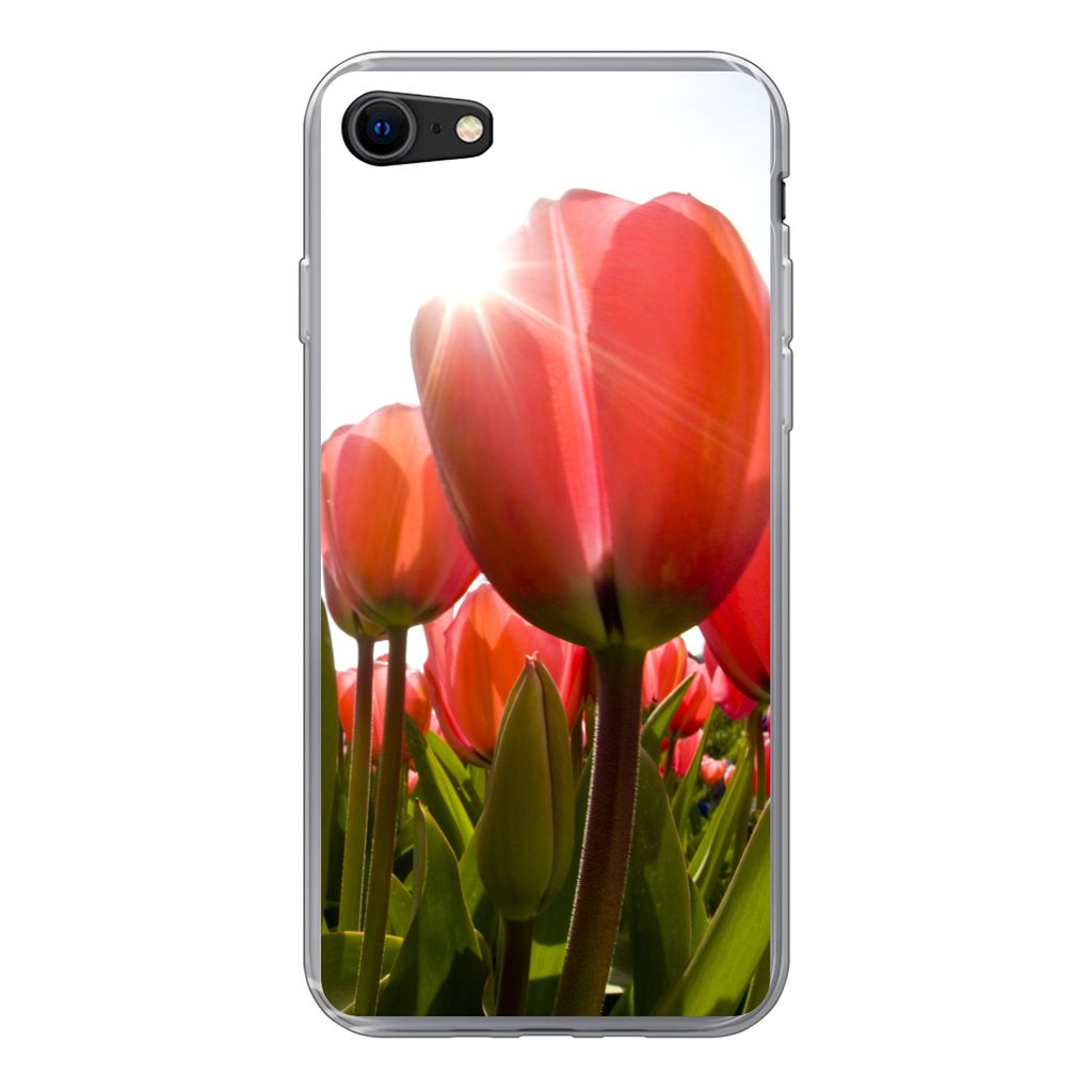 MuchoWow Handyhülle Schutzhülle Hülle für iPhone SE 2022 Blumen - Tulpen - Sonne Silikon Softcase Handy Hülle - Schutzhülle
