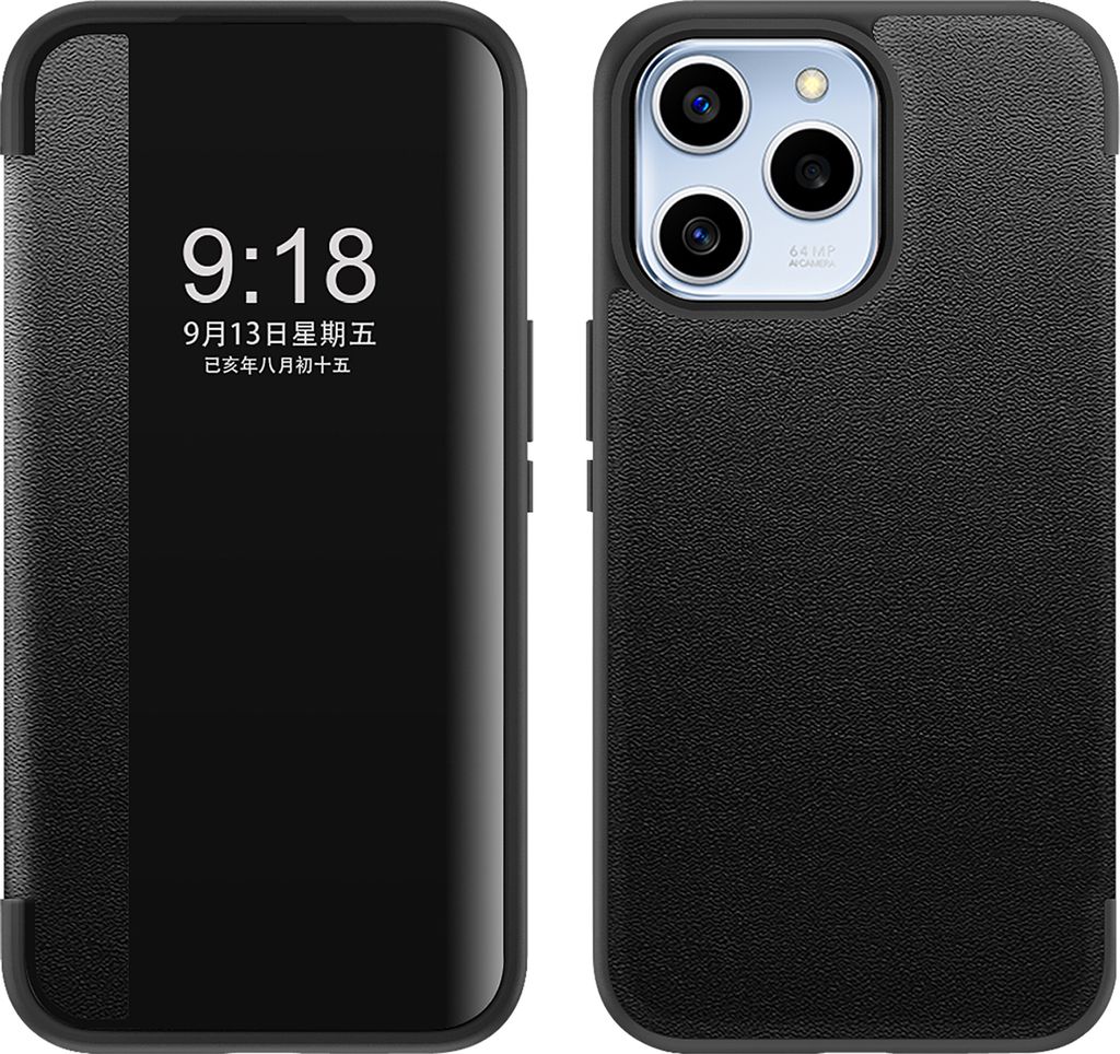 Honor 60 SE Hülle, Schlank Kunstleder Klapp Ledertasche Schutzhülle für Honor 60 SE Schwarz