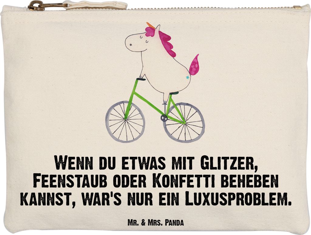 Mr. & Mrs. Panda pencil case Einhorn Radfahrer Grösse XL Große - Weiß - Geschenk, Mäppchen, Rad, toiletry bag, kosmetiktäschchen, Kulturtasche...