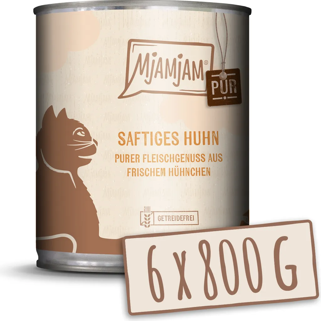 Repas Complet pour Chat MjAMjAM Poulet Pur 6x800g Spécial Digestion