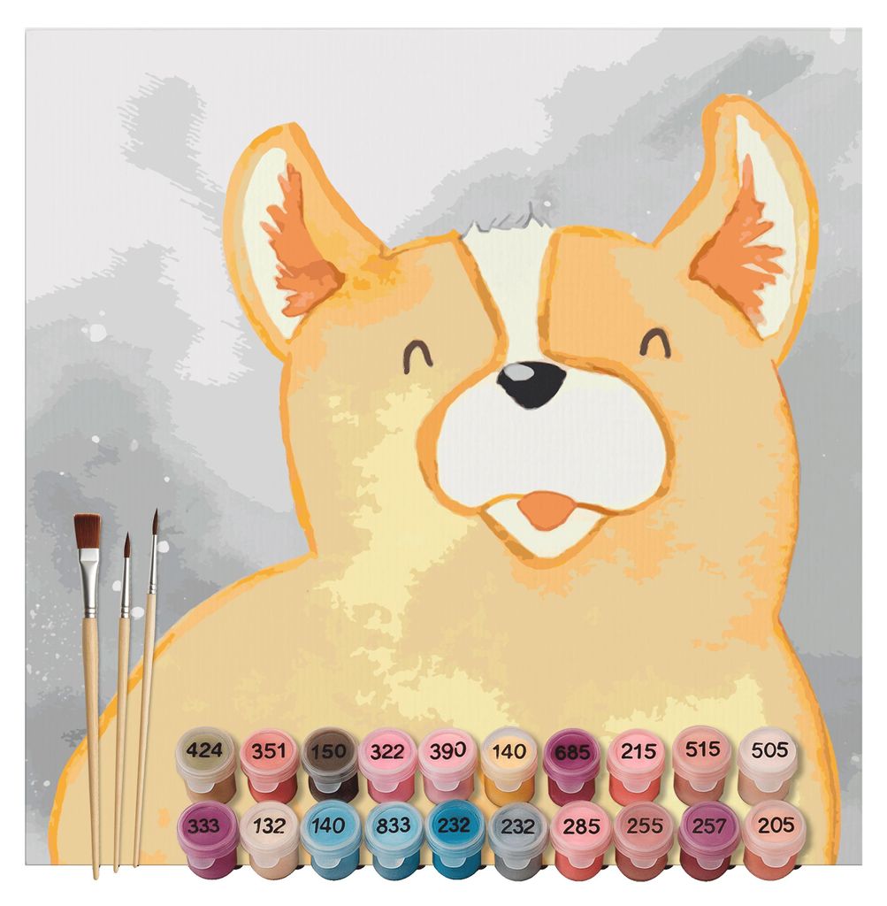 Mr. & Mrs. Panda Malen nach Zahlen Corgie Motiv 40 x 40 cm Ohne Rahmen - Grau Pastell - Geschenk, Sprüche, DIY, Lebensfreude, Leinwand, Hund, mit,...