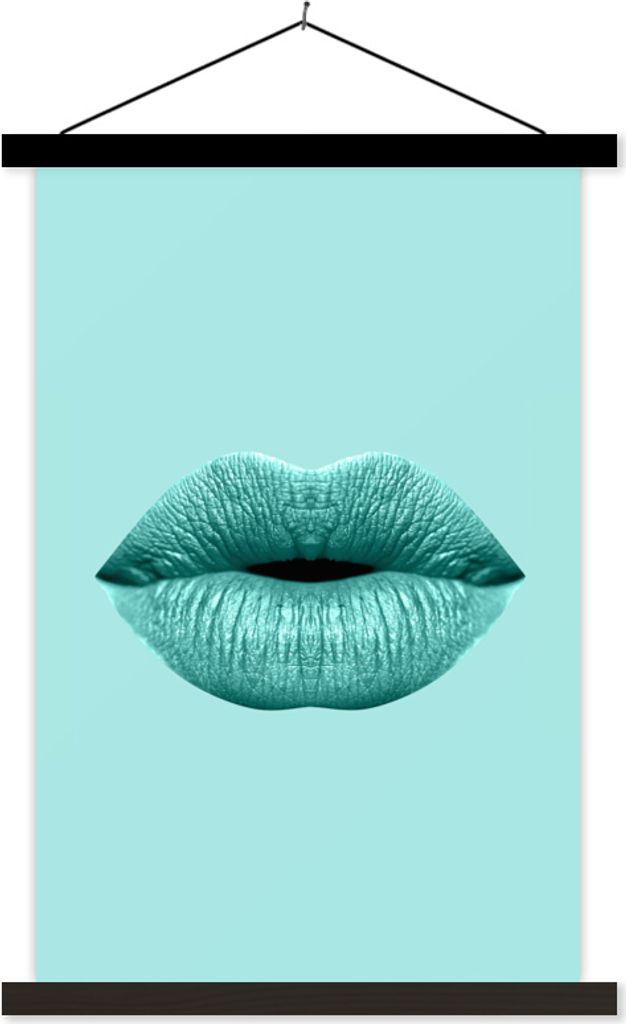 MuchoWow Textilposter Lippen - Pastell - Blau 40x60 cm mit schwarzem Rahmen - Wanddekorationen