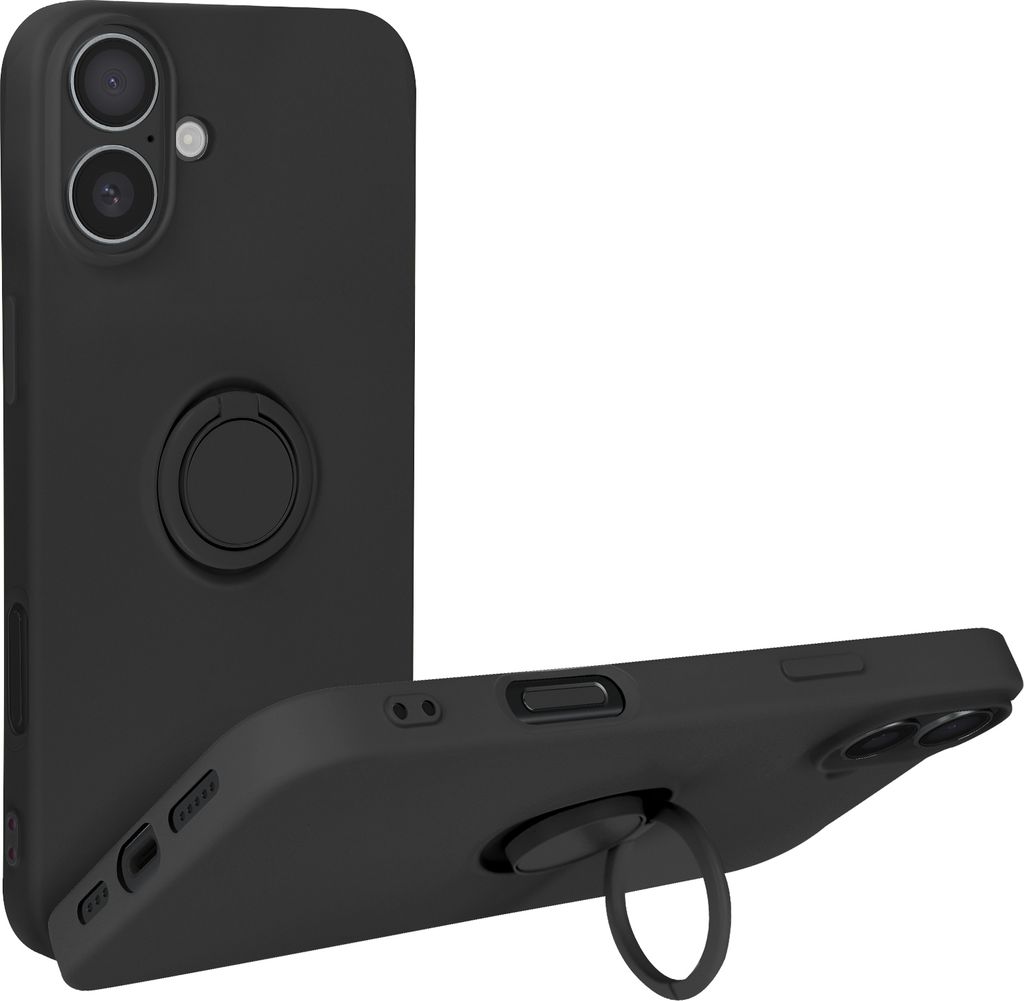 Avizar, Soft Touch Hülle mit Ring-Halterung Apple iPhone 16 Plus, Schwarz