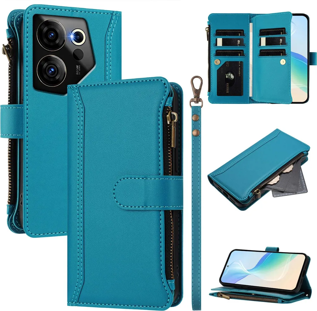 Cover Wallet Tecno Camon 20 Premier con Cerniera e Slot Carte Blu