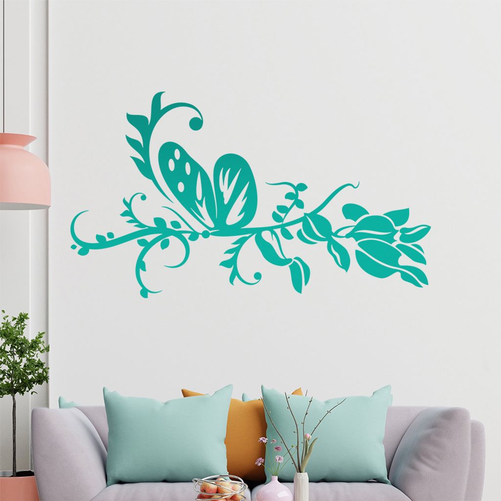 Schmetterling Blüten Ranke Wandtattoo in 6 Größen - Wandaufkleber Wall Sticker - Dekoration, Küche, Wohnzimmer, Schlafzimmer, Badezimmer