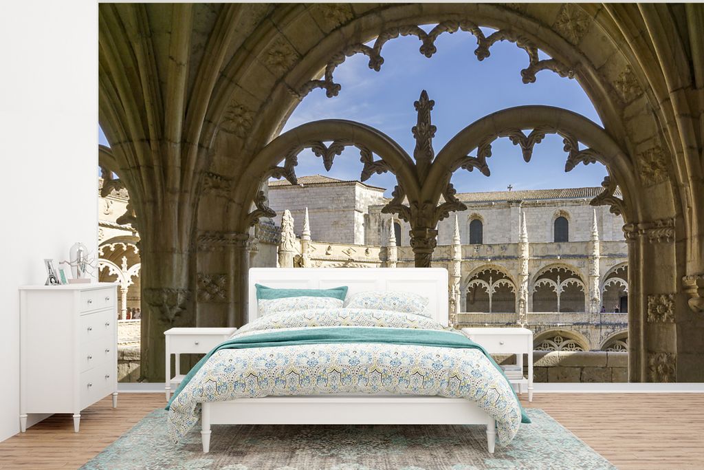 MuchoWow Fototapete für Wohnzimmer oder Schlafzimmer Wandtapete Vinyl Motivtapete Fassade des Mosteiro dos Jerónimos in Lissabon - 320x240 cm -...