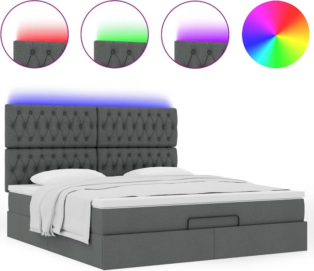 Ottoman-Bett mit Matratze & LEDs Dunkelgrau 160x200 cm Stoff