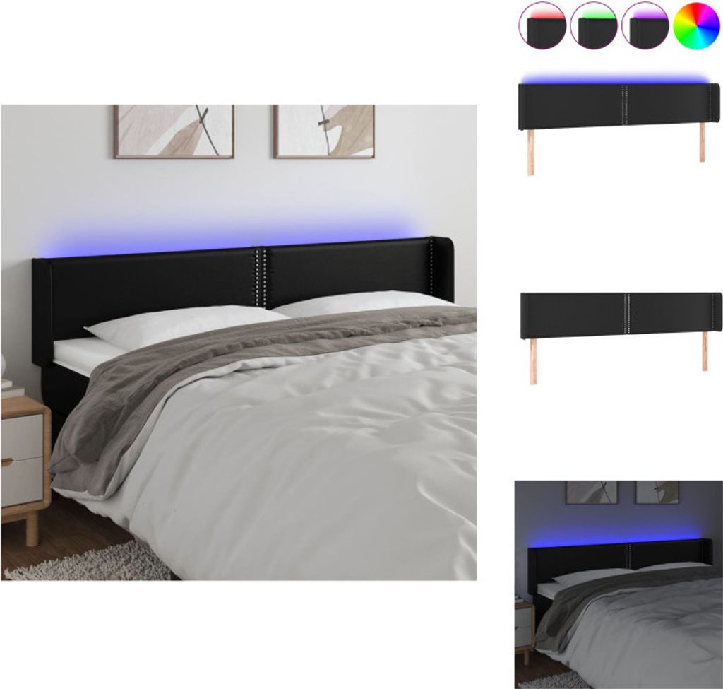 vidaXL LED Kopfteil Schwarz 183x16x78/88 cm Kunstleder - Kopf- & Fußenden