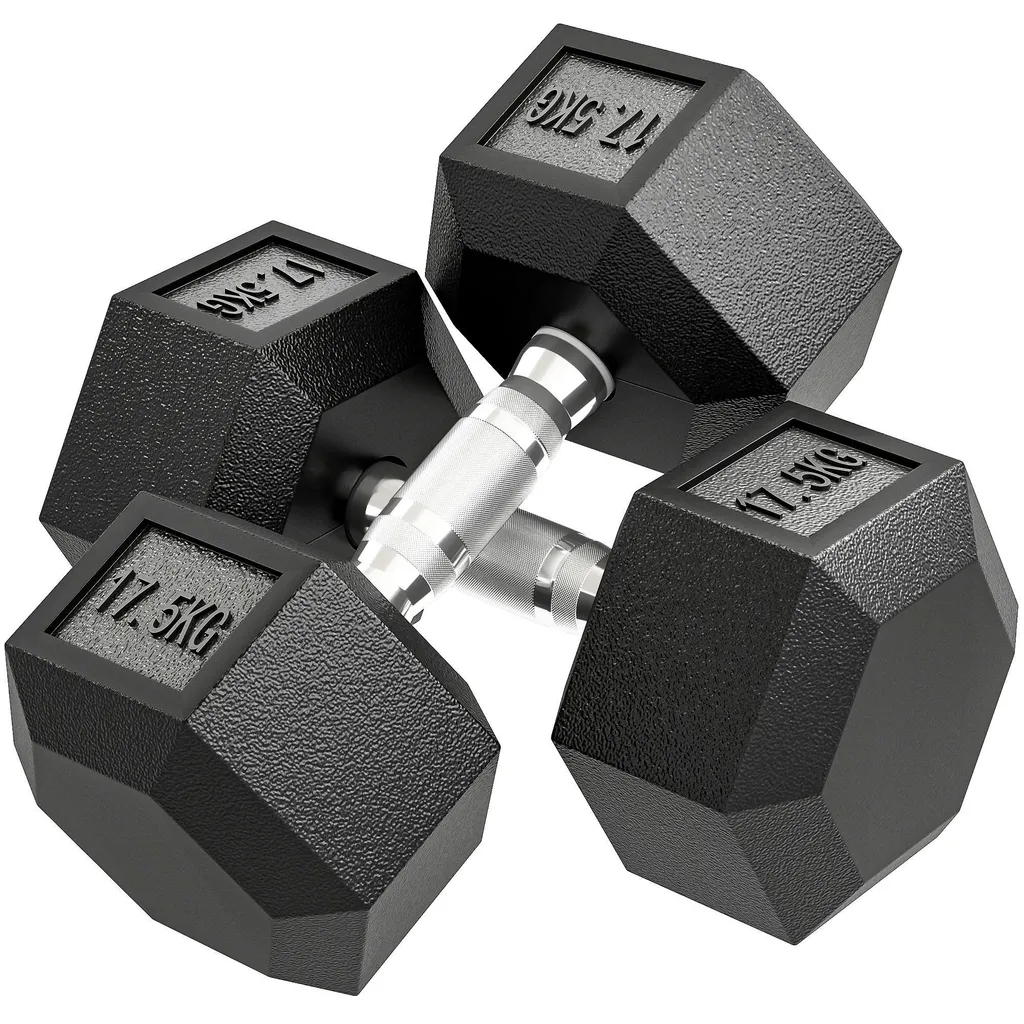 Paire d'haltères monoblocs de 17,5 kg en fonte et revêtement caoutchouc