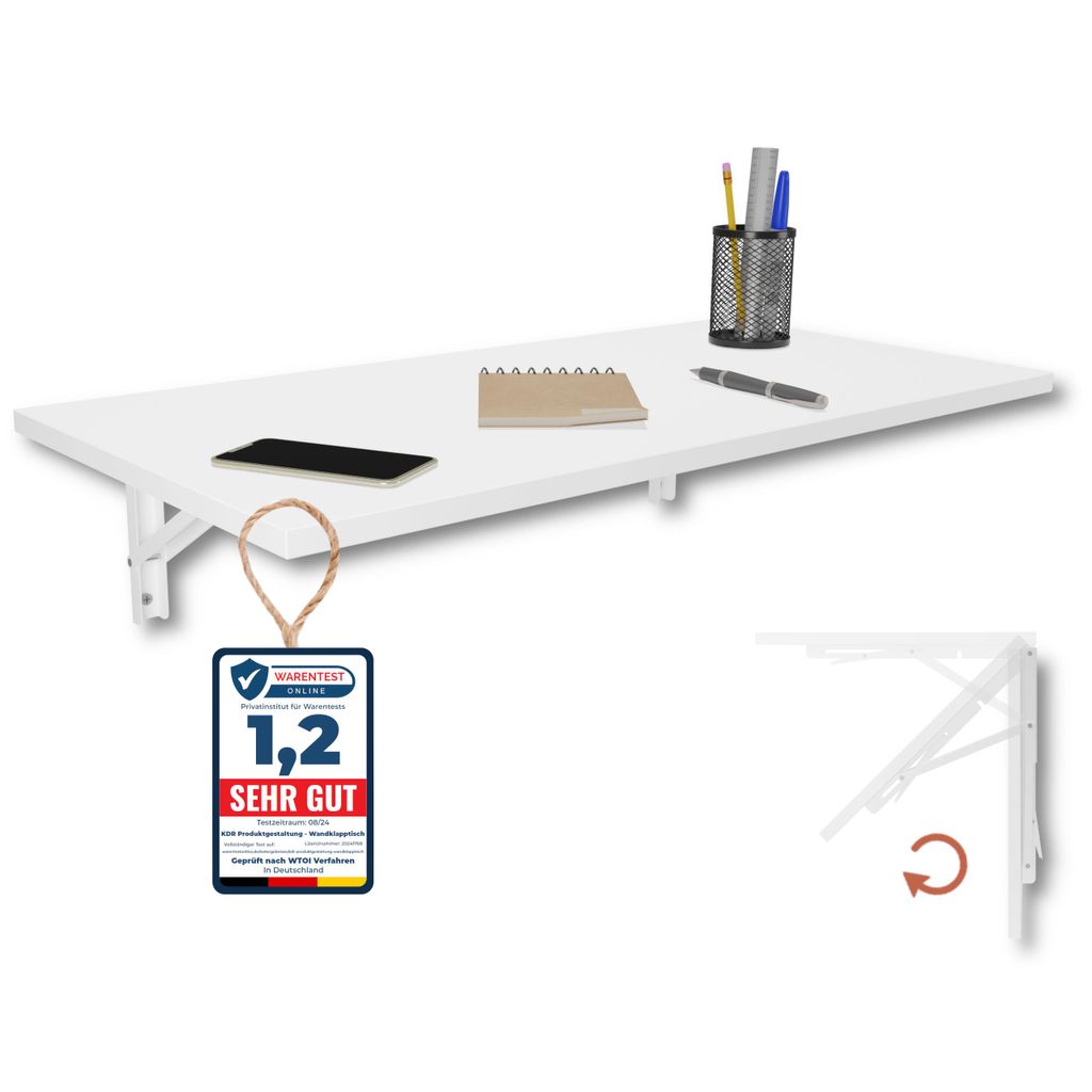 Wandklapptisch Schreibtisch Tischplatte 80x40 cm in Weiß Produktbild 
